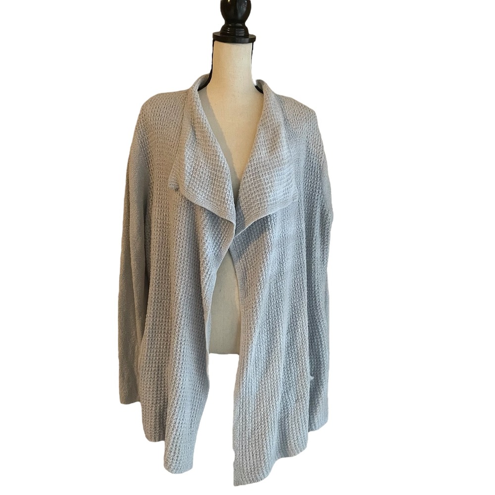 Barefoot Dreams Cozychic Lite Light Blue Waffle Knit Open Front Cardigan Size 2X